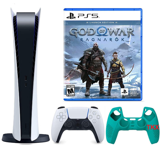 2023 Newest PlayStation_PS5 Gaming Console Digital-Version Bundle with God of War Ragnarök| Silicone Controller Cover Skin